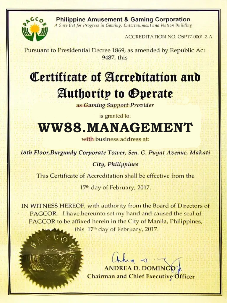 ww88 management-pagcor-license
